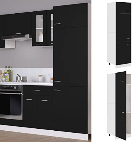 Hovothy Armadio per Frigo Nero 60x57x207 cm in Legno Multistrato Mobiletto Cucina Multiuso Armadio Cucina Armadietto Cucina Credenza Cucina Alta Mobile Alto Armadio per Frigo Mobile Cucina
