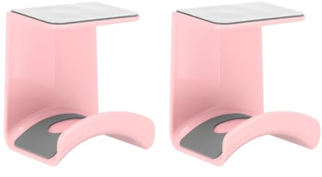 sourcing map Headphone Stand, 2 Pcs ABS Headset Holder Adhesive Headphone Holder Hook Mount Headphone Hanger Hook Under Desk for Gaming Headphones Earphones Cables, Pink(Hanging)