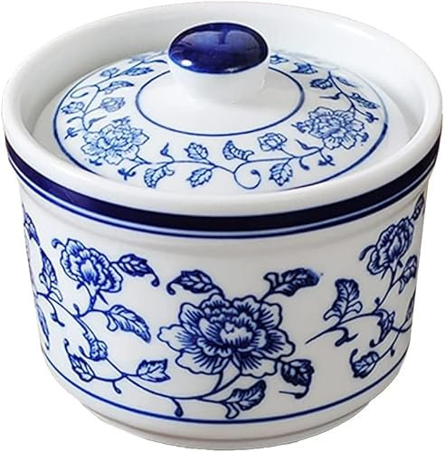 tazón de cerámica de azúcar, Tarro de almacenamiento de cerámica azul y blanco for azucarero y condimentos con tapa