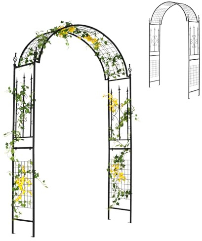 HOMASIS Rosenbogen Metall, Gartenbogen für Rosen & Kletterpflanzen, Rankhilfe mit Spalier für Hochzeit Garten Partys, Rankgitter Torbogen Rosengitter Rosenhilfe Pflanzenstütze (143x40x234cm)