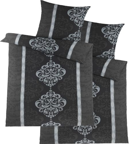 KH-Haushaltshandel 4-TLG. Soft Seersucker Bettwäsche 2X (135x200 +80x80cm), Ornamente/Streifen, bügelfrei (W415513)