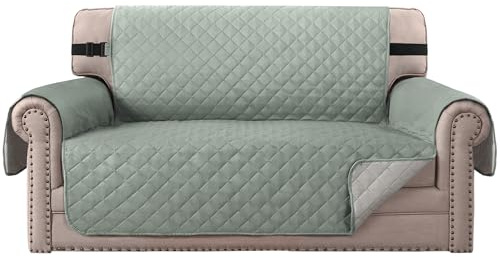 BellaHills Water Repellent Sofa Covers 2 Seater Non-Slip Sofa Cover Sofa Slipcover from Pets Cats Reversible Loveseat Couch Covers Furniture Protectors with Elastic Straps (Loveseat, Lily Pad/Beige)