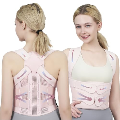 Posture Corrector for Women and Men Upgraded Back Brace, Adjustable Back Support for Upper and Lower Back Pain Relief, Shoulder Straightener for Hunchback, Scoliosis, Lumbar, Spine (Pink, Medium)