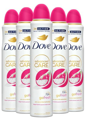 Dove Advanced Care Go Fresh Anti-Perspirant Aerosol Deodorant Spray for Women Dragonfruit & Coconut Cream, Pack of 5, 72 Hours Sweat Protection Pro-Ceramide Technology, 200 ml