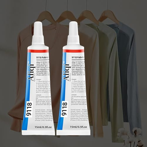 Omeblos Colla per tessuti, 2 pezzi da 15 ml, colla per tessuti, extra forte, per vestiti, tappezzeria, lavabile, non richiede cuciture, con applicatore di precisione per artigianato, toppe e ricami