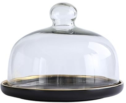 Gaxcent Kuchenhaube Keramik Kuchenplatte Glas, Tortenplatte Tortenständer Glashaube Lebensmittel Abdeckung Für Hochzeit Geburtstag Party Kuchenständer,Schwarz,Large