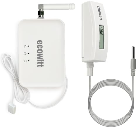 ECOWITT WN34 Digitales Pool-Thermometer mit LCD-Display + 3-in-1-Gateway GW3000, wasserdichter Wassertemperatursensor, einfach zu montieren, 3 m langes Sensorkabel für Schwimmbäder, Whirlpools