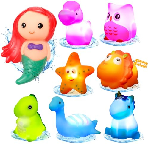 JoiTale Baby Bath Toys, 8PCS Light Up Bath Toys for 1 2 3 4 Year Old, LED Bathtub Toys for Babies, Sensory Toys for Autism, Shower Gift for Kids Toddlers Boys Girls