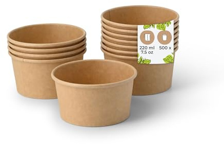 BIOZOYG Pots à Glace en Carton 500 Pièces 150 ml / 6 oz Kraft - Pot de Glace Jetables Enduites - Bols Coupes à Dessert Gobelets à Glace en Papier à Snacks Gobelets à Crème Yaourt Glacé pour Glacier