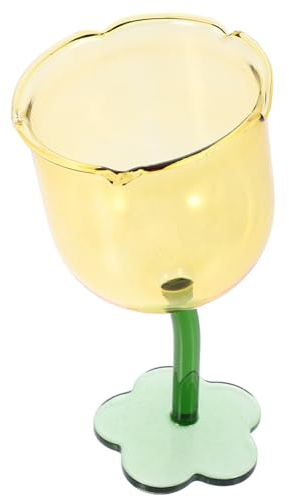 FUNNETOYU Bicchiere da Vino da 250ml Creativo a Forma di Fiore in Vetro Giallo Multipurpose per Ristoranti e Hotel