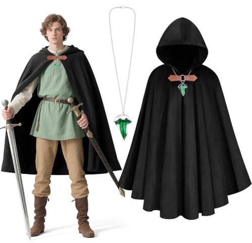 BSBUY Unisex Mittelalter Gandalf Set mit Umhang und Grüne Blattkette