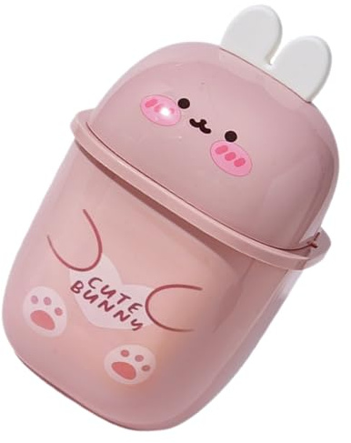 INOOMP Mini Poubelle de Bureau Rose en Plastique Couvercle Lapin | Forme Lapin, Anti-odeur et Résistante à L’usure, pour Table ou Toilette