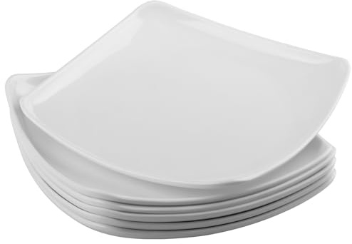 imposyu Lot de 6 Assiettes Plates Carrées Blanches 23,9x3,3cm Assiettes Service de Table Assiette Blanche pour Salade, Steak, Plat Principal, Fruit