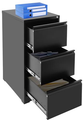 Abschließbarer Aktenschrank Metall Aktenschrank Mit 3 Schubladen Und Sicherheitsschloss 45kg Traglast Für Homeoffice Büro Dokumente 46x62x103cm Schwarz