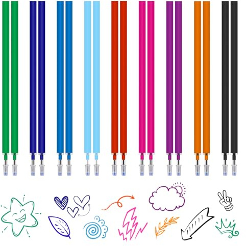 Carehabi 18 Stück Minen Kompatibel mit Legami, Nachfüllminen Radierbar Set (9 Farben), 0.7mm Ersatzminen Bunt für Schule & Büro, 185m Schreiblänge, Tintenroller Refill für Legami Stifte