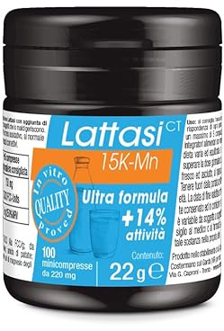 Lattasi 15.000 FCC CTLabs - 100 Mini Compresse - Integratore Intolleranza Lattosio e Gonfiore Addominale - Enzima Ultra Potente con Manganese (+14% Efficacia) - Per Digerire Latte e Formaggi