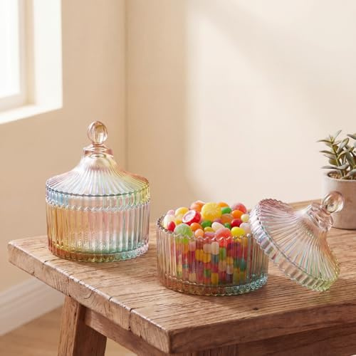 Mifoci 2 Pcs Glass Jar with Lid, 7.4 oz Easter Candy Dish Cookie Jar Jewelry Box for Easter Wedding Party Buffet Decorative Biscuit Containers Food Storage