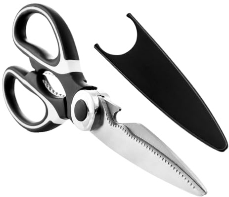 QEXUJOW Tijeras de cocina,par de tijeras de cocina de acero inoxidable negro, adecuadas para aves, huesos, pescado, hierbas y verduras, abrelatas y cascanueces.