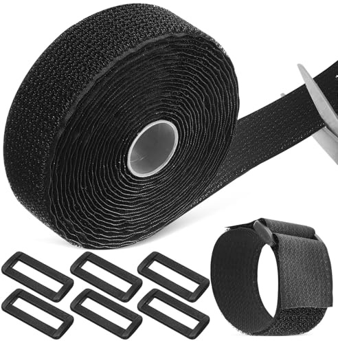FOMIYES Self-Adhesive Hook and Loop Cinch Straps 38mm X 5m Roll with 20 Plastic Buckles, Fastening Cable Ties and Cord Organizer Straps for Home and Office Wire Management