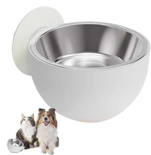 Ciotole per cibo per gatti da parete con ventose, in acciaio inox, anti-fuoriuscite, magnetiche, per animali domestici, salvaspazio, montaggio a parete, colore: bianco