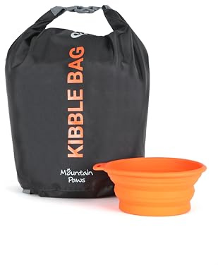 Mountain Paws Borsa per crocchette da Viaggio | Chiusura Arrotolabile, beccuccio per versare | Impermeabile e a Prova di Odore | Ciotola Pieghevole Inclusa, capacità 6 l