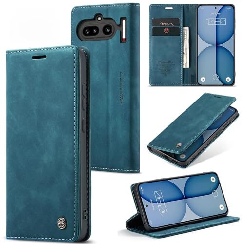 WJXEXRS Funda para Nothing Phone 4A, Carcasa de Piel teléfono móvil [Tarjetas y Billetera][Soporte Plegable][Cierre Magnético] Flip Cartera Antigolpes, Estuche para móvil Nothing Phone 4A -Azul-Verde