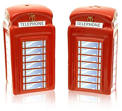 TRADITIONAL RED CERAMIC TELEPHONE BOX CRUET SET