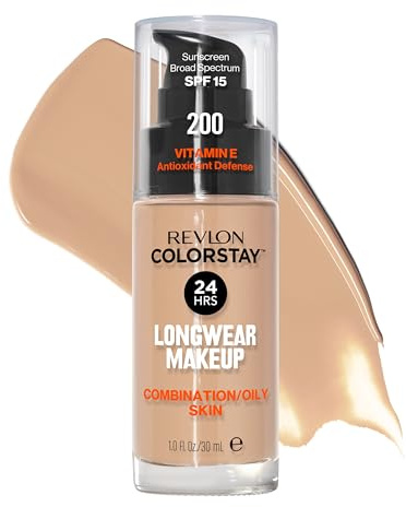 Revlon Liquid Foundation, ColorStay Face Makeup for Combination & Oily Skin, SPF 15, Medium-Full Coverage with Matte Finish, 200 Nude, 1 Fl Oz