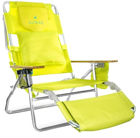 Ostrich the Deluxe 3N1 Lightweight Lawn Beach Reclining Lounge Chair with Footrest, Outdoor Furniture for Patio, Balcony, Backyard, or Porch, Lime