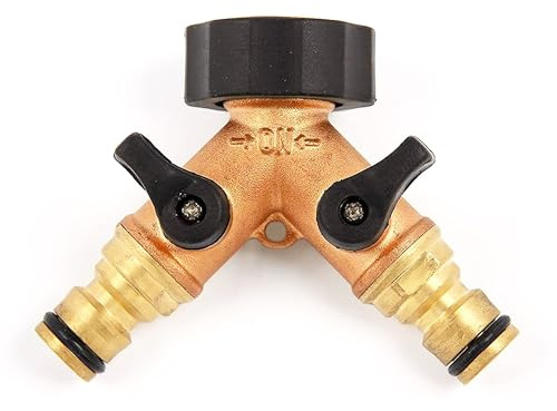 Nez Raccord Double de Robinet de Jardin avec Vannes - Embout Double Mâles - Idéal pour votre tuyau d'arrosage - Laiton