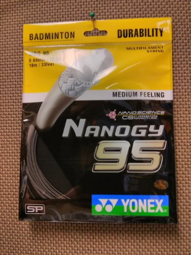 Yonex Nanogy 95 Badminton-Saite, 0,69 mm, Carbon-Nanoröhren-Technologie, hohe Geschwindigkeit und Haltbarkeit (schwarz)