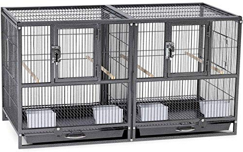 Prevue Pet Products Deluxe Divided Breeder Cage - Stackable Breeding Cage with Divider, Stand Alone Enclosure with Wooden Perches, Food and Water Cups, for Finches, Canaries, and Small Birds - Black