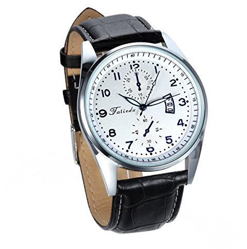 JewelryWe Herrenuhr Leder Quarz Uhr: Klassische Einfache Analog Quarzuhr Wasserdicht Armbanduhr Herren Schwarz Lederarmband Business Casual Uhr mit Arabischen Zahlen