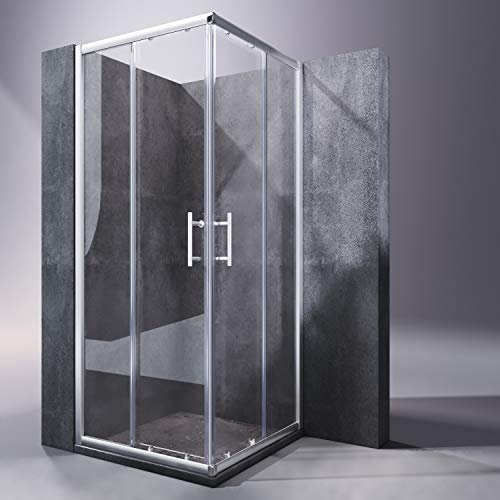 Duschkabine/Duschabtrennung 100x80cm Eckeinstieg Doppel Schiebetür Echtglas