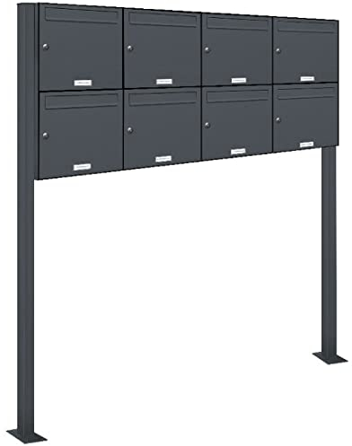 AL Briefkastensysteme 8er Standbriefkasten in Anthrazitgrau RAL 7016 als 8 Fach Briefkastenanlage DIN A4 in Postkasten Briefkasten Design modern