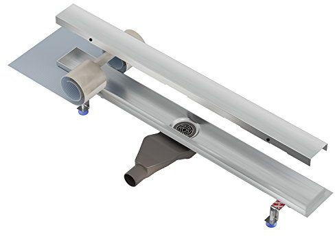 Nordona Caniveau de douche inox 80 cm Complete Basic – extra-plat, sortie centrale, grille classique, évacuation de douche plate