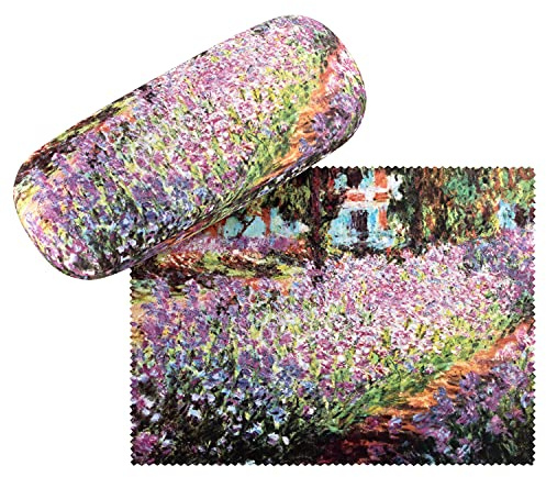 VON LILILENFELD Glasögonfodral Claude Monet Trädgård Konst Motiv Fodral Glasögon Mikrofiber Rengöringsduk Glasögon Box Stabilt Hårt Fodral Set Täckt med Tyg
