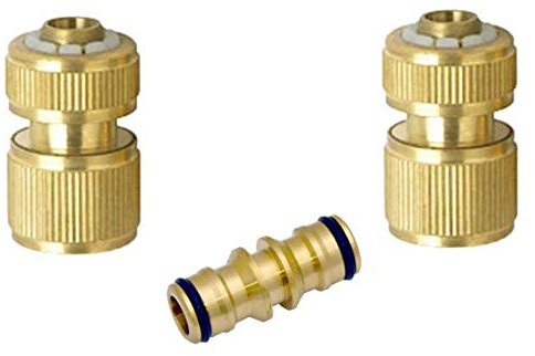 Yerd Basics: stabiles Messing Schlauch-Verbindung Set, klick-Kupplung kompatibel mit Allen Gardena Schlauch-Kupplungen, für 1/2 Zoll Schlauch (2X Schnellkupplung + Doppelvaterteil)