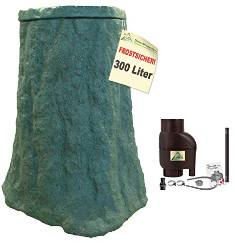Regentonne, Regentonnen, Regenspeicher, Regenbehälter, Baum 300l grün mit Fallrohrfilter T33 braun FROSTSICHERES Regenfass Wassertonne mit Deckel und Wasserhahn DAS ORIGINAL!