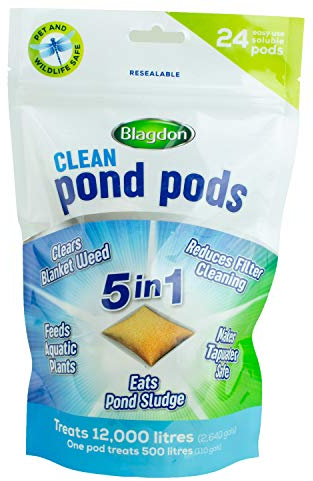 Blagdon Clean Pond Pods, Clears Blanket Weed, Reduces Filter Cleaning, Feeds Aquatic Plants, Eats Pond Sludge, Removes Chlorine, Makes Tap Water Safe, Pet & Wildlife Safe (pack of 24 pods)