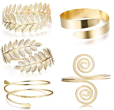 LOLIAS 5 Stücke Arm Armreif Set Einstellbare Oberarmmanschette Minimalistischen Arm Armbänder Metall Punk Spiralarm Band Verstellbaren Armband Swirl Blätter Feder Armreif für Damen Frauen