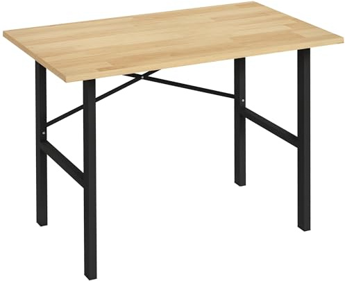 HOMCOM 46 L x 28 W Solid Wood Work Bench, Tool Table for Garage with X-Shape Bracket for High Stability, and Large Tabletop, Natural Wood