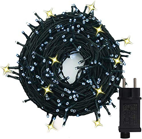 300 LED Lichterkette, 30 Meter, Weihnachtsbaum-Lichterkette mit Glitzer-Effekt, ein Blinklicht pro 10 Glühbirnen, für Innen und Außen, Niederspannung