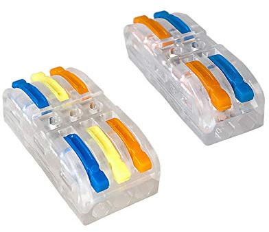 Aiqeer 30 Pezzi SPL-2 / SPL-3 Leva-Dado Cavo Connettore Kit, Bilaterale Trasparente Conduttore Compatto Connettore, Morsettiera Connettore Molla, Morsettiera Cavo Connettore Rapido (Leva Multicolore)