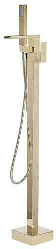 Robinet Mitigeur sur Pied Autoportant en Laiton Doré et Acier Inox Style Moderne et Design Tendance Idéal comme Colonne de Baignoire Ilot Beliani