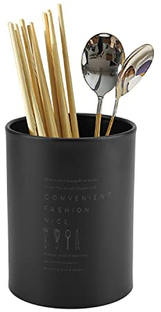 Jenngaoo Besteckbehälter Schwarz Edelstahl, 1 Liter Küchenhelfer Organizer | Schmales Design 10x13 cm, mit Abtropflöchern, für Kochlöffel, Schneebesen, Utensilien, Spülmaschinengeeignet