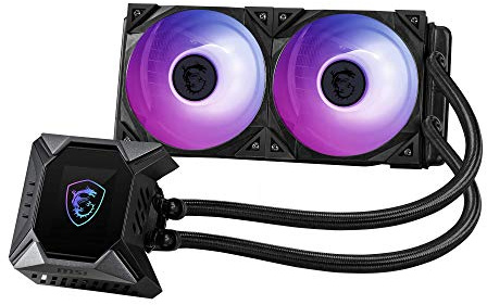 MSI MPG CORELIQUID K240 AIO-CPU-vattenkylning – LCD-pump med 60 mm fläkt, 2 x 120 mm ARGB TORX fläkt 4.0, förångningssäkra slangar, stöder GI-kylning & Mystic Light, AM/Intel kompatibel