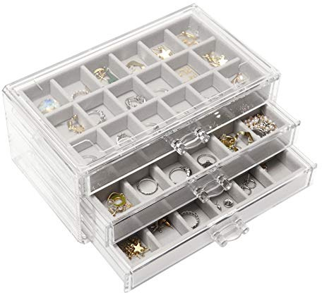 Nwvuop Schmuckschatulle Acryl Schmuckkästchen Ring aufbewahrung Schmuckaufbewahrung Organizer für ohrringe Ring Jewellery Organizer Grau