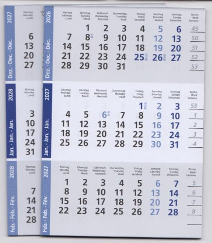 HiCuCo Kalendarien (magnetische Kalenderblöcke - blau) für 2 Jahre (2027+2028) passend für Tischkalender Edelstahl TypC/E/P