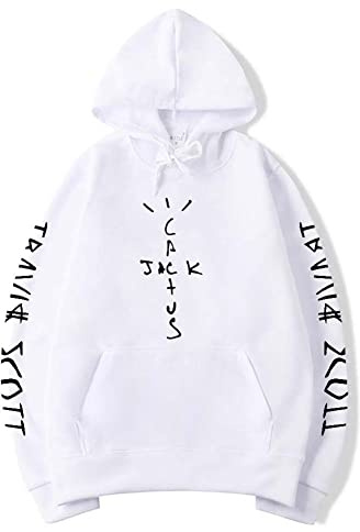 MELKEVDY Hip Hop Unisex Pullover con Cappuccio;Misto Cotone Cactus Jack Swag Stampa Divertente Basic Streetwear Travis Scotts Casual Maglione Harajuku,Bianca,L